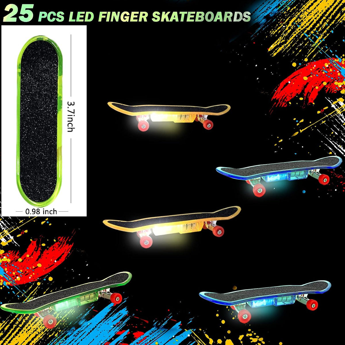 Beselley light up finger skateboards, set of 25 LED fingerboards with random deck patterns - view 2