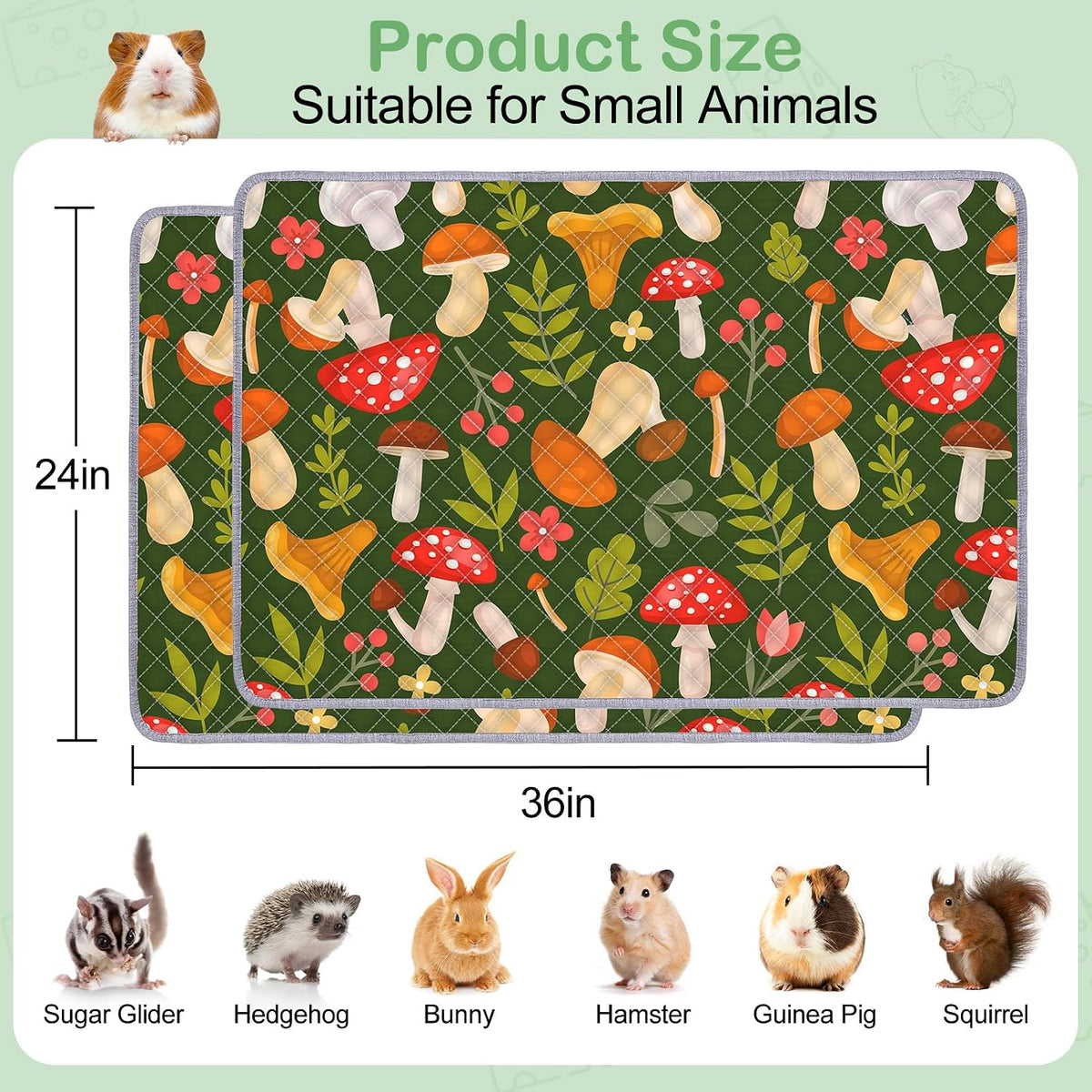 Unicorn Catcher 2 Pack Washable Guinea Pig Cage Liner - Mushrooms / 36X24in - image 2