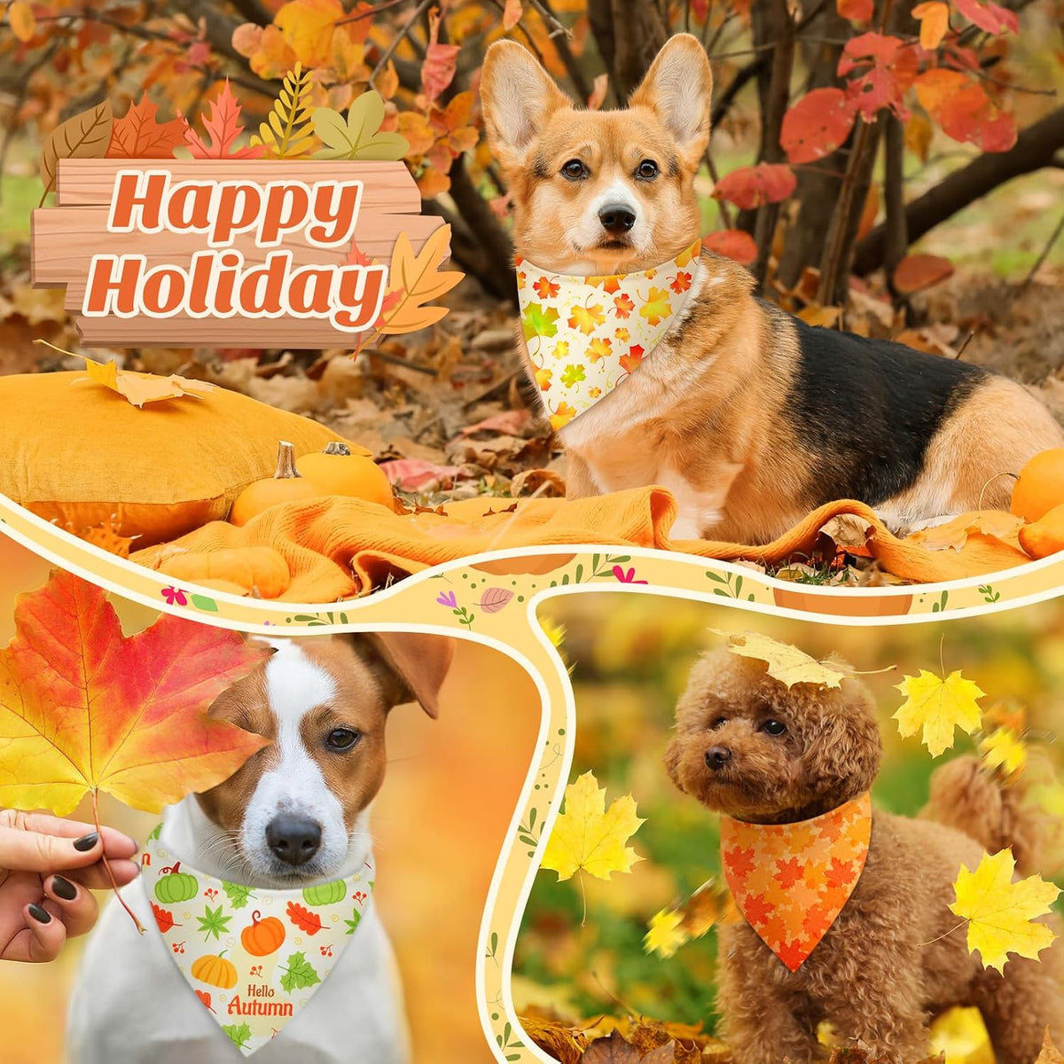 Preboun 100 Pcs Fall Paw Print Dog Bandanas Bulk - Holiday / 25.6 x 17.7 x 17.7 Inch - image 4