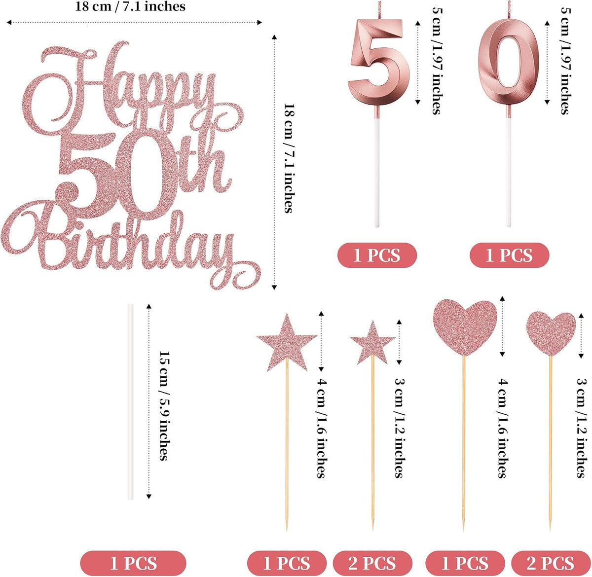 50th Birthday Cake Decorations - Rose Gold - image 2