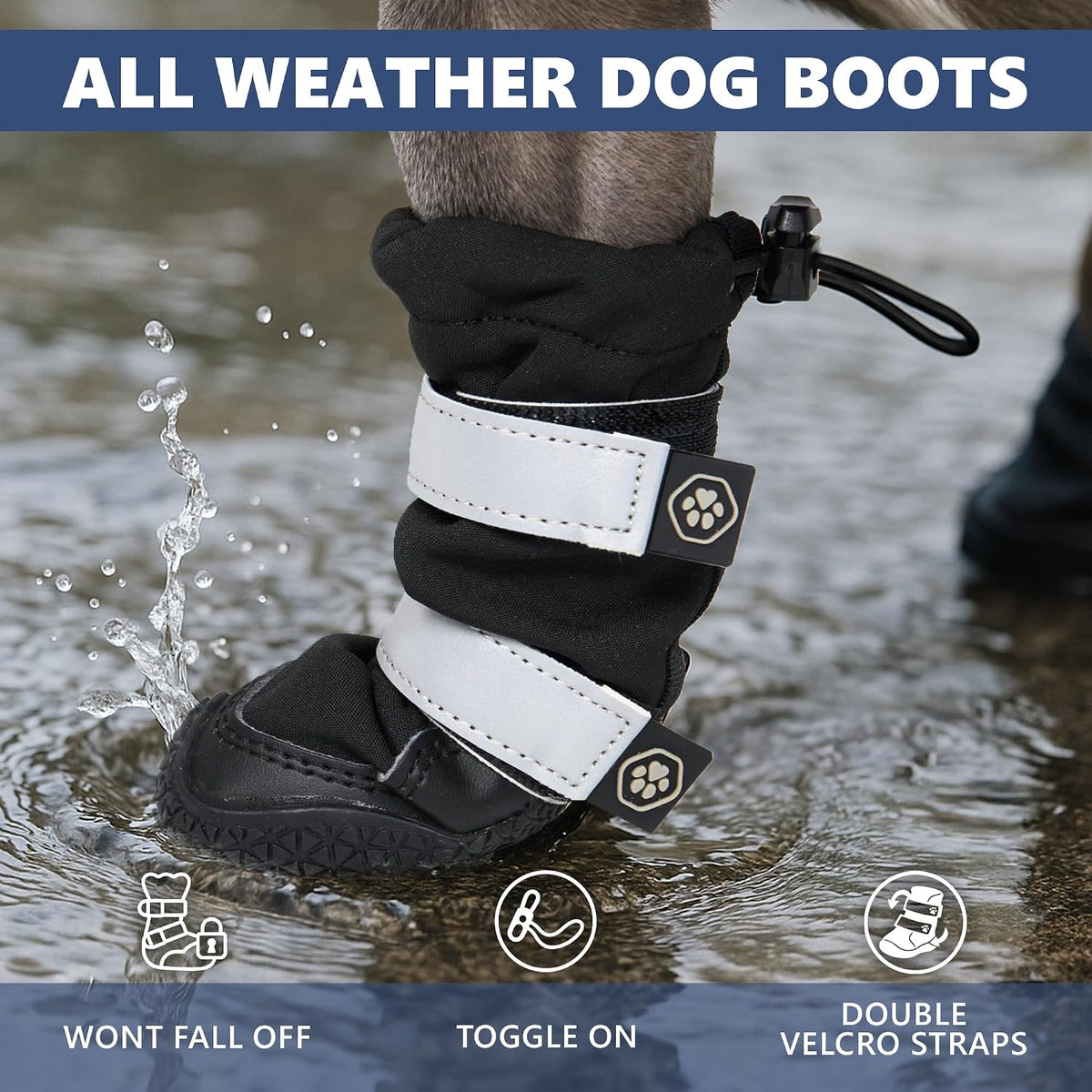 Spark Paws Dog Winter Boots, Waterproof Snow Booties - Black / Size 8: 3"x3.6"(W*L) (Pack of 4) - image 2