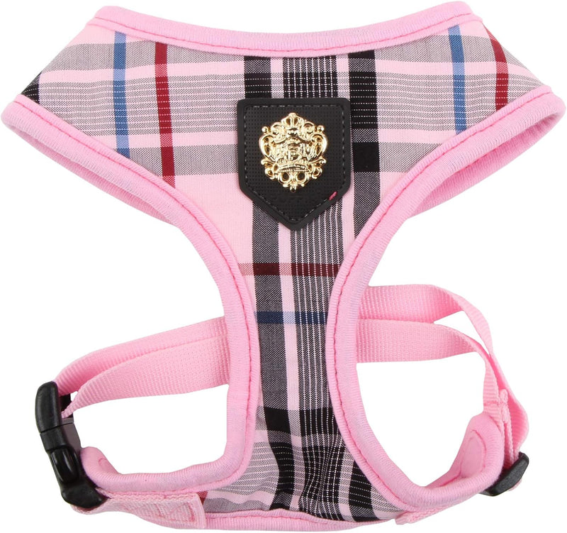Puppia Junior Over-The-Head Dog Harness Checkered Pattern No Choke - Large / Pink