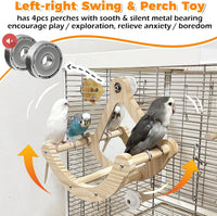Bird Perch Toy, Wooden Interactive Rocking Parakeet Toys and Perches – Essentials for Birds - Wood / Cage Installation with Mirror - image 3