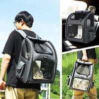 Hoopet Expandable Cat Backpack Carrier – Breathable Pet Carrier for Small Cats & Dogs, Foldable Travel Backpack with Mesh Ventilation for Hiking, Walking, Camping, Dark Grey