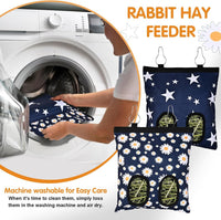 Upgraded Rabbits Hay Feeder Bag for Bunny, Guinea Pigs - Blue Star and Blue Daisy - image 2