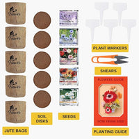 Indoor Daisy Garden Starter Kit with Gardening Tools - Jute Bags, Markers, Soil Disks and Shears, Home Gardening Gifts for Women Men Plant Lovers