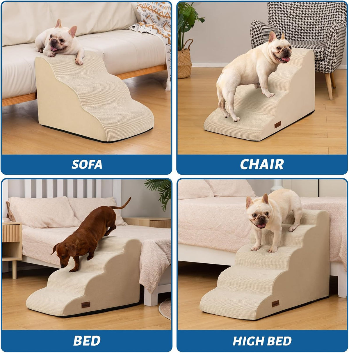Dog Stairs for Small Dogs and Cats - Beige / 5 / Standard 5-Step 22.2"H - image 3