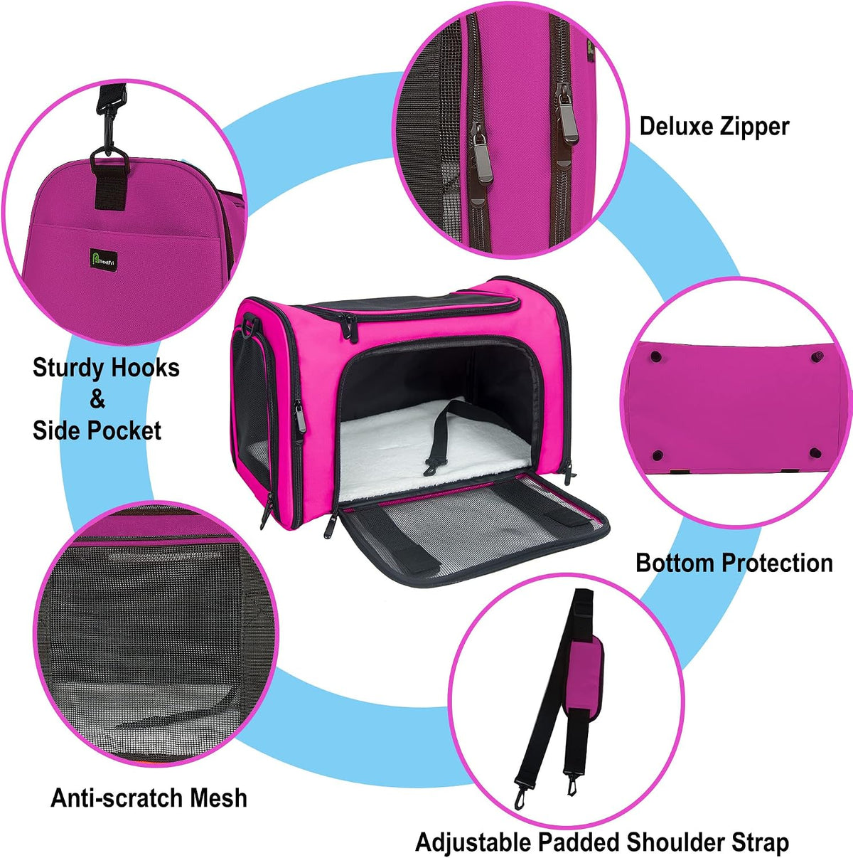 Soft Sided Carrier for Small Medium Cats Dogs - 17.0"L x 11.0"W x 11.0"H / Magenta - image 3