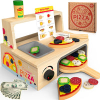 WOODMAM Wooden Pizza Toy, 48 PCS Montessori Pretend Play Food for Ages 3+ – Fun for Kids & Family - Foldable Wooden Oven