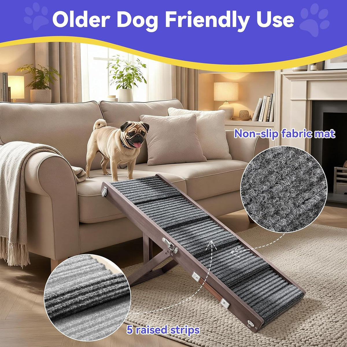 Pawaboo 2026 Upgraded Small Dog Ramp for Couch Foldable - Grey Purple / 80×30cm-for couch - image 4