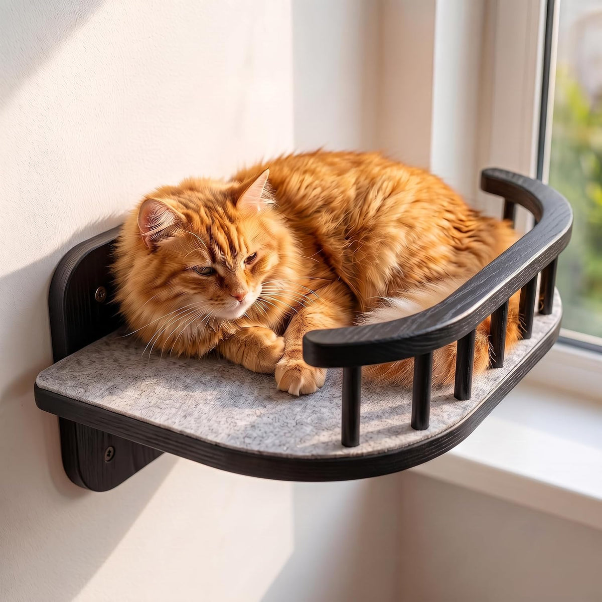 Cat Wall Shelves, Modern Cat Wall Furniture for Indoor Cats - Large / Black, 3 Steps + Perch - image 3