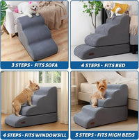 4-Step Dog Stairs and Ramp for Beds or Couches – Non-Slip Sturdy Pet Steps for Small Dogs and Cats,21" H,Grey