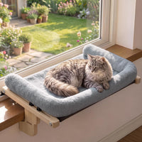 Pecute Cat Windowsill Perch, Cloud-Soft Cat Bed with Wood Frame - Grey / 24.8" x 14.9"