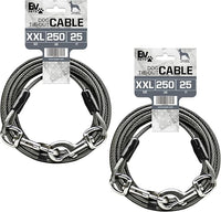 BV Dog Tie Out Cable 25 Feet - Heavy Duty Dog Lead Up to 250 Pounds - Reflective & Rust-Free with Quick Release Swivel Clips & 360° Rotating Clasp - Tangle-Free Dogs Runner for Yard (Grey, Pair)