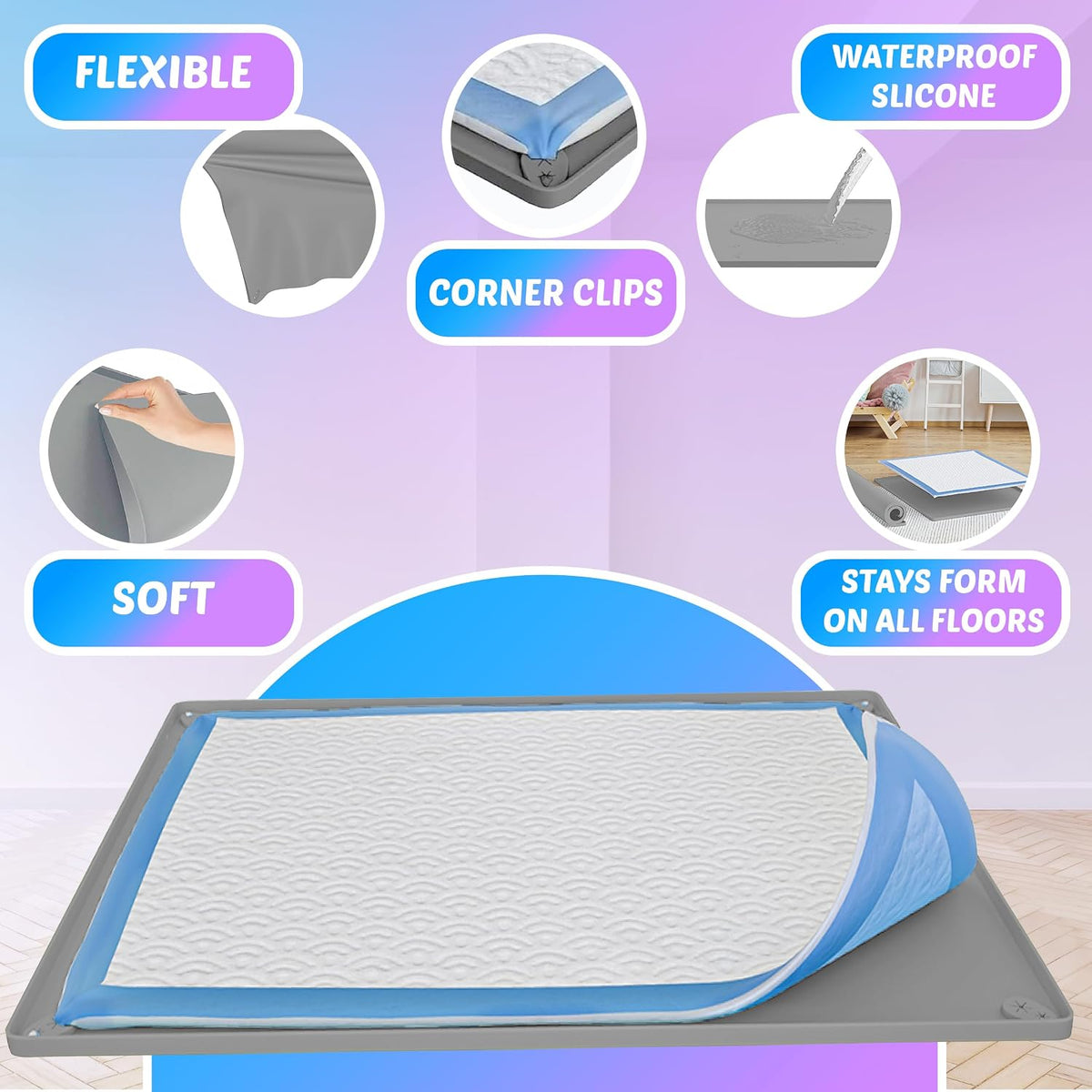 Dog Pee Pad Holder Tray Fits for 30” x 23” Pee Pads - 34 x 28 Inches / Light Grey - image 4