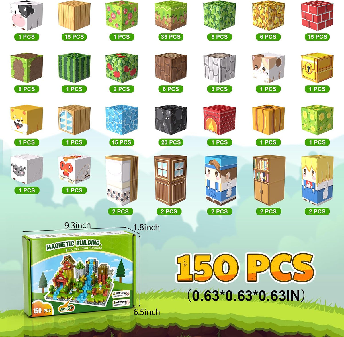 200PCS Magnetic Building Blocks Set - Forest 150PCS 0.63 in Size - image 3