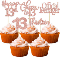 30 Pack Happy 80th Birthday Cupcake Toppers Gold Glitter Eighty - 13th / Rose Gold