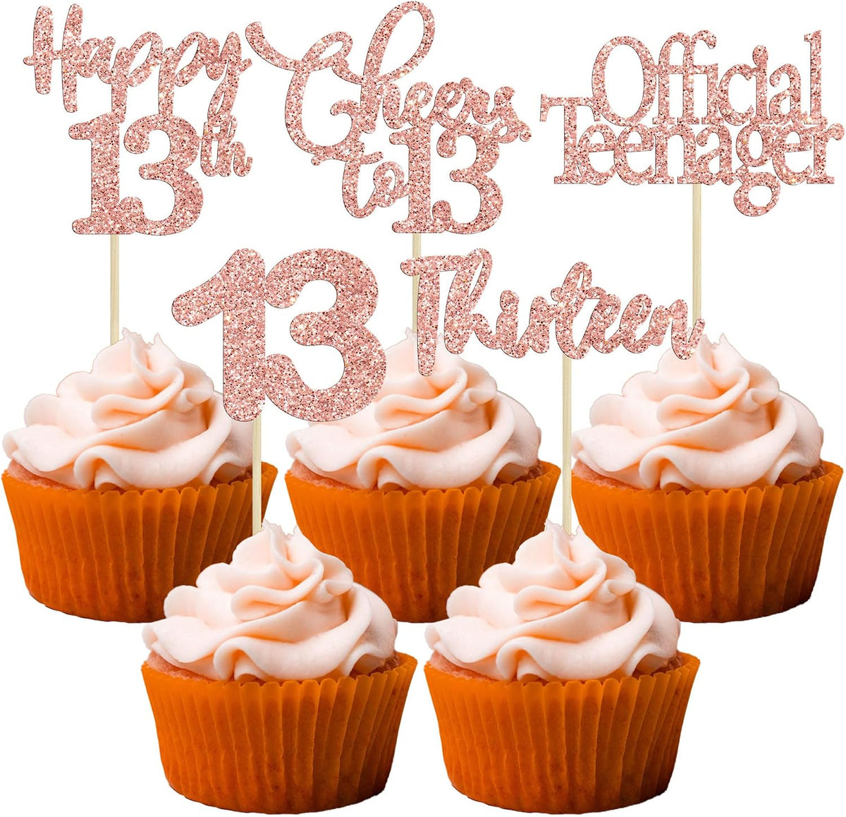 30 Pack Happy 80th Birthday Cupcake Toppers Gold Glitter Eighty - 13th / Rose Gold