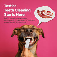 DOCO Dog Teeth Cleaning Wipes Dental Finger Wipes for Cats & Dogs Remove Plaque & Tartar, Freshen Breath, No Rinse, Easy & Effective Pet Tooth Cleaning Kit for Oral Care, Bacon Flavor, 100 Count