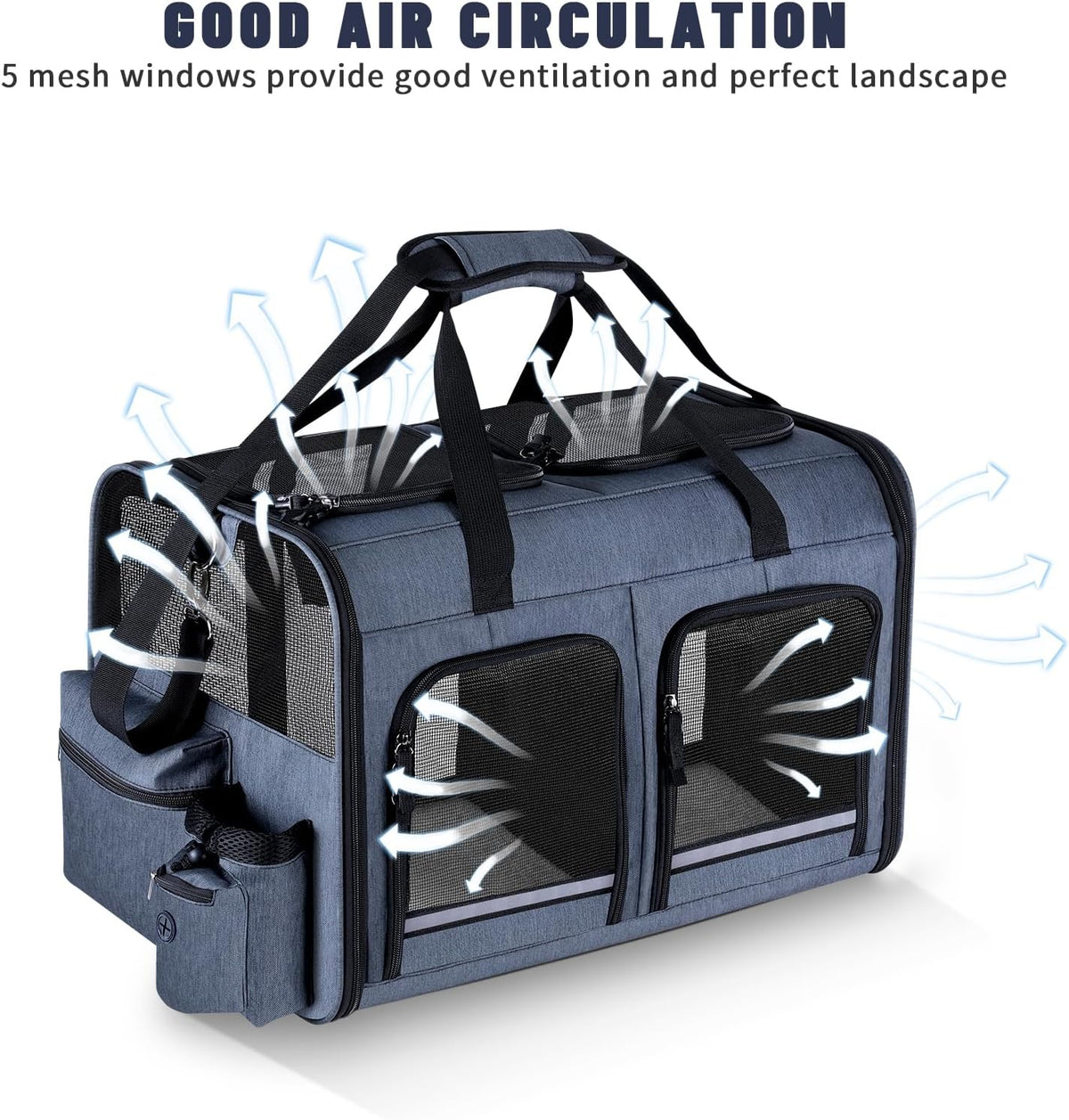 Cat Carrier for 2 Cats,Double Cat and Dual Dog Carrier Cabin for Two Pets – Essentials for Cats - Gray with 2 Pocket - image 4