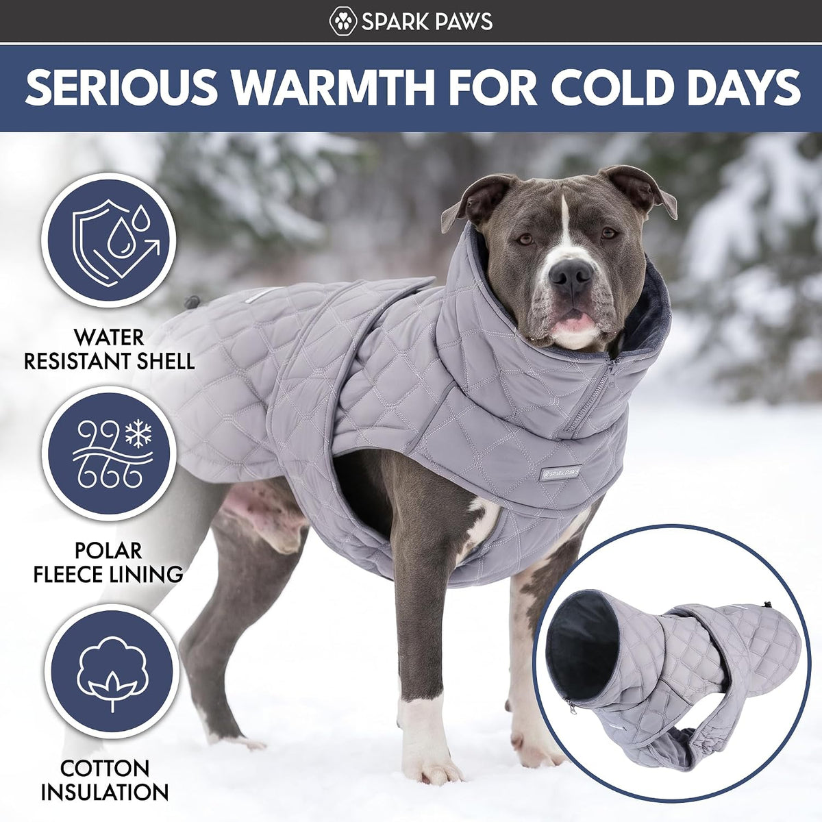 Spark Paws Quilted Dog Winter Coat - Grey / 4XL - image 2