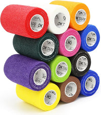 OK TAPE Self Adherent Cohesive Bandages Wrap - 12Packs, 3" x 5 Yards, Non-Woven Self Adhesive Bandage Wrap for Thumb, Finger, Wrist, Ankle, Vet Wrap Bandages Tape (Mixed Colors)