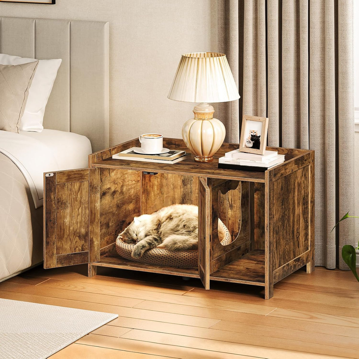 MAHANCRIS Cat Litter Box Enclosure - Rustic Brown - image 4