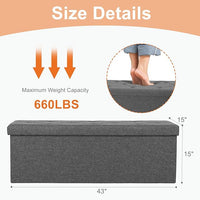 Sweetcrispy 43in Foldable Storage Ottoman Bench, Foot Rest Stool Storage Chest with Padded Seat, End of Bed Bedroom Bench for Living Room, Support 660lbs, Dawn Grey