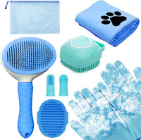 Dog Grooming Kit for Shedding, Bath Gloves - 8 PACK / Blue