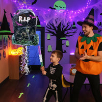 WERNNSAI Halloween skull pumpkin piñata in orange and black with spooky face - view 21