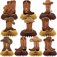 10 Pcs 80s Party Decorations, 1980s Table Honeycomb Centerpieces – Fun for Kids & Family - Western Cowboy Boot Style