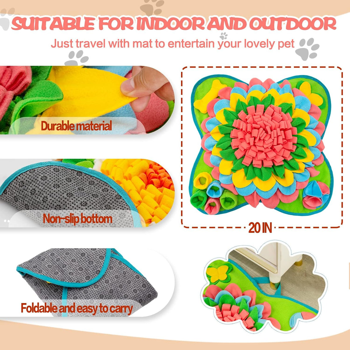 Snuffle Mat for Dogs Pet Treats Feeding Mat for Small/Medium Breed - Pink - image 4
