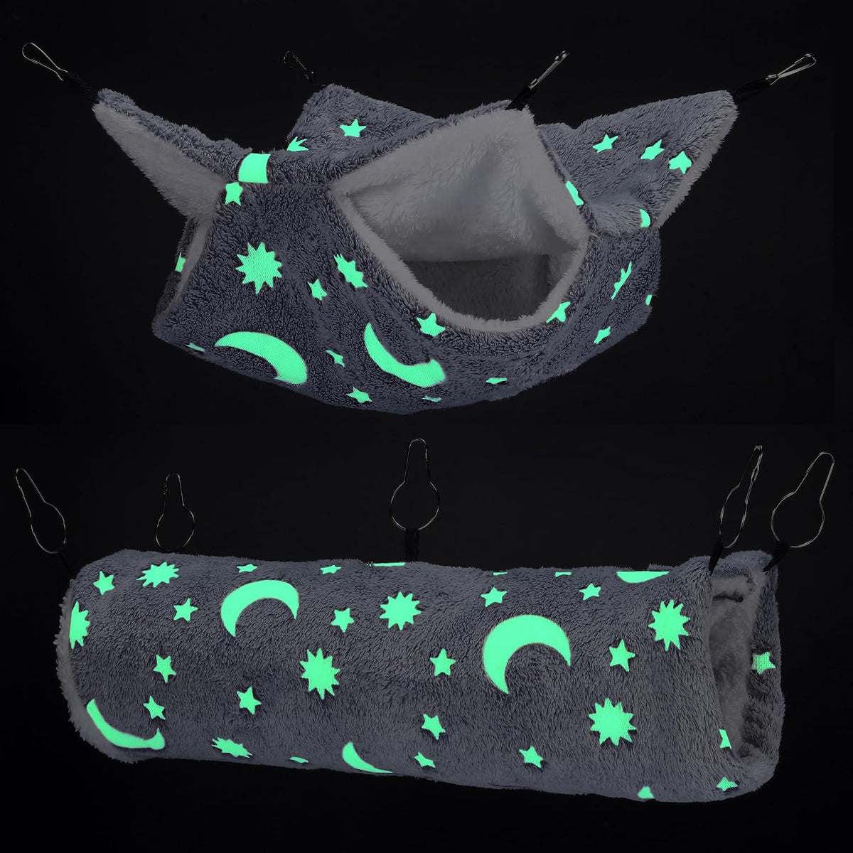 Noctilucent Luminous Guinea Pig Rat Hammock Bunkbed Hanging Tunnel - Grey
