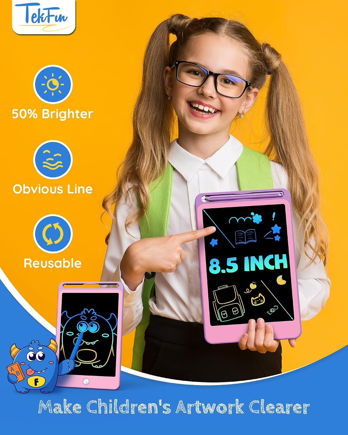 TEKFUN 3 Pack LCD Writing Tablet for Kids, Educational Kids - Blue+pink+purple / 8.5 inch / 3 - image 4