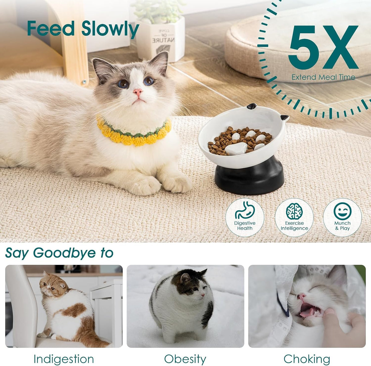 vancasso Slow Feeder Cat Bowls - Black - image 4