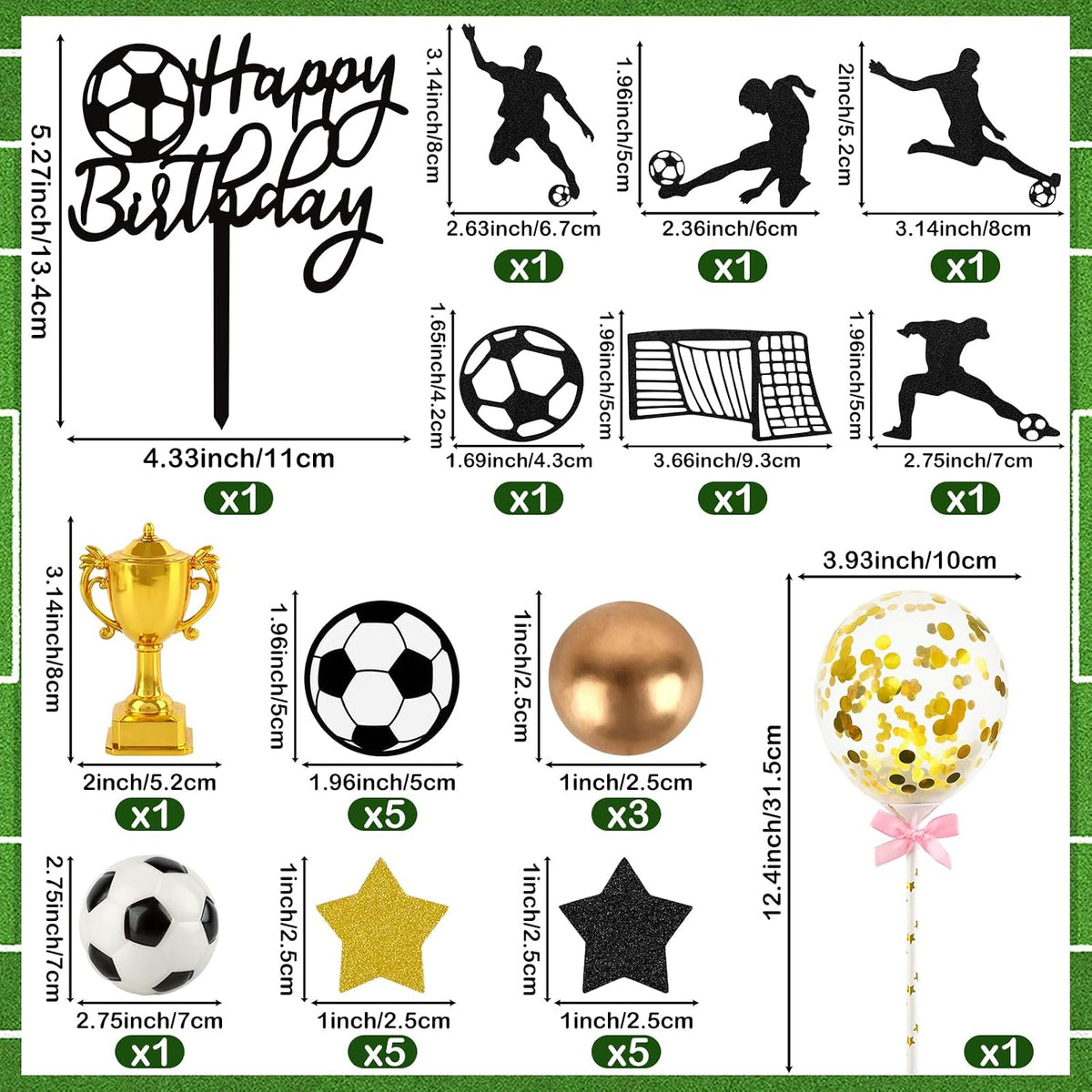 44PCS Halloween Cake Toppers with Spider Bat Castle Pumpkin Skull - Soccer - image 3