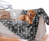Grey waterproof dog blanket with bone and paw print pattern, 40 by 30 inches - view 3