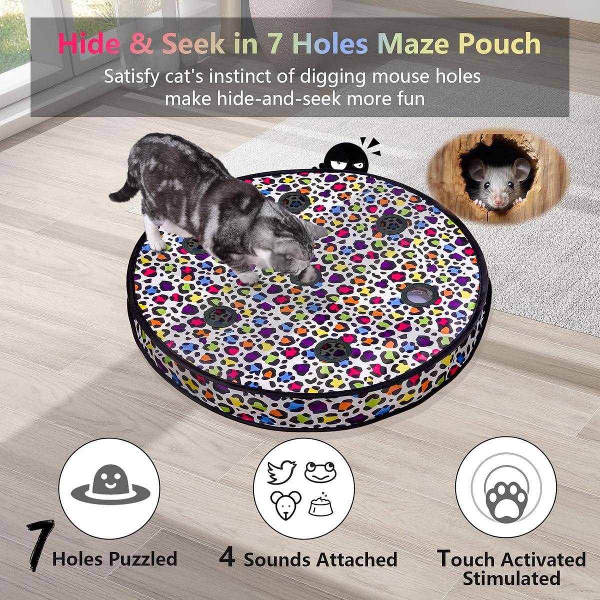 ORSDA Interactive Cat Toys Ball - Periwinkle Ball&7 Hole Leopard Mat - image 3