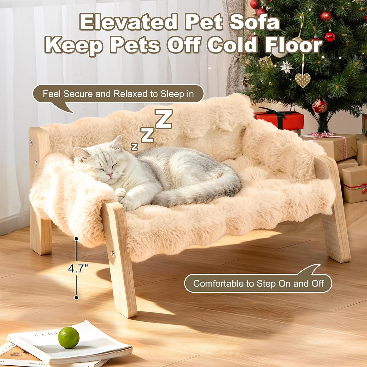 Elevated Cat Couch Bed for Indoor Cats - Brown - image 3