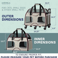 Katziela Pet Carrier - Airline Compliant Dog Carrier - TSA Approved Pet Carrier for Small Dogs and Cats - Soft FAA Travel Airplane Dog Carrier Luggage (Gray/Pink-6 Wheels)