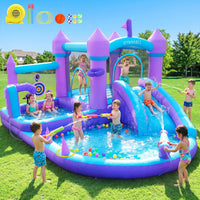 GYMMALL white inflatable bounce house for kids with slide, ball pit and mesh walls - view 10