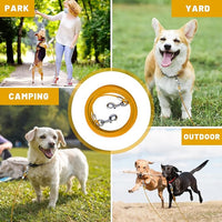 Dog Tie Out Cable 10/15/20/25/30 FT Runner for Yard Steel Wire Cable with Durable Superior Clips Yellow Chains for Outside Dog Lead for Large Up to 165 Lbs