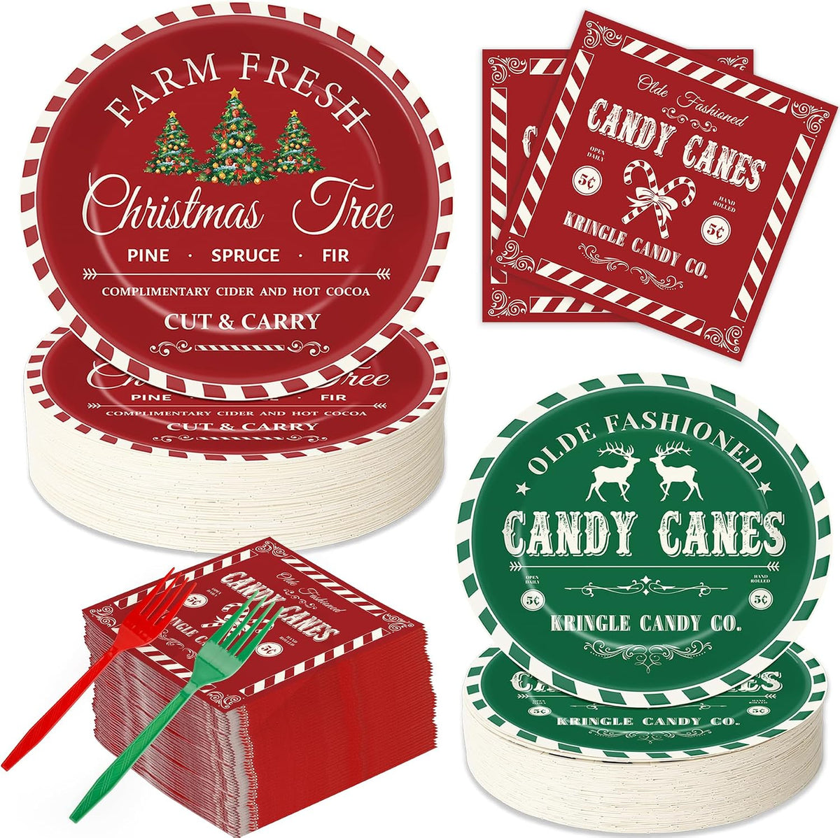 GOLDGAO Christmas paper plates and napkins with buffalo plaid border and snowman print