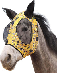 Harrison Howard Super Comfort Stretchy Fly Mask Large Eye Space with UV Protection Soft on Skin with Breathability Golden Shape M