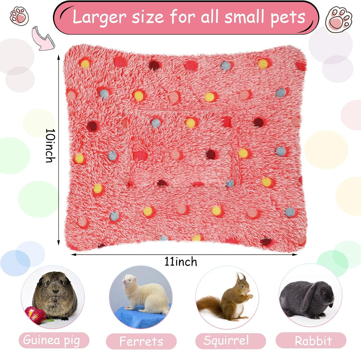 Jetec 3 Pcs Guinea Pig Beds, Fleece Small Animal Mats - Fleece / Dots / Red - image 2