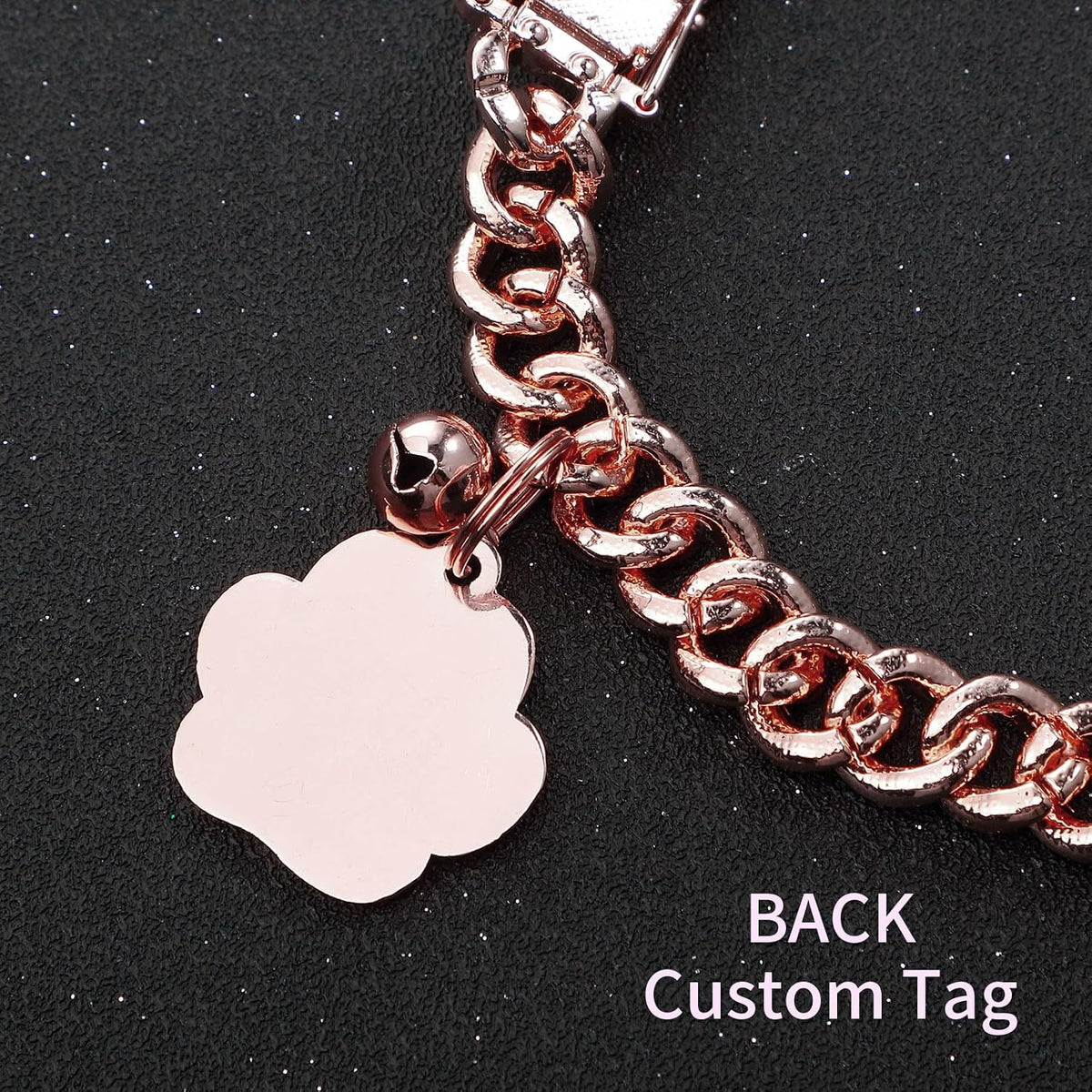 Hillban cat chain collar in rose gold and pink with zirconia diamonds and a bell tag - view 4