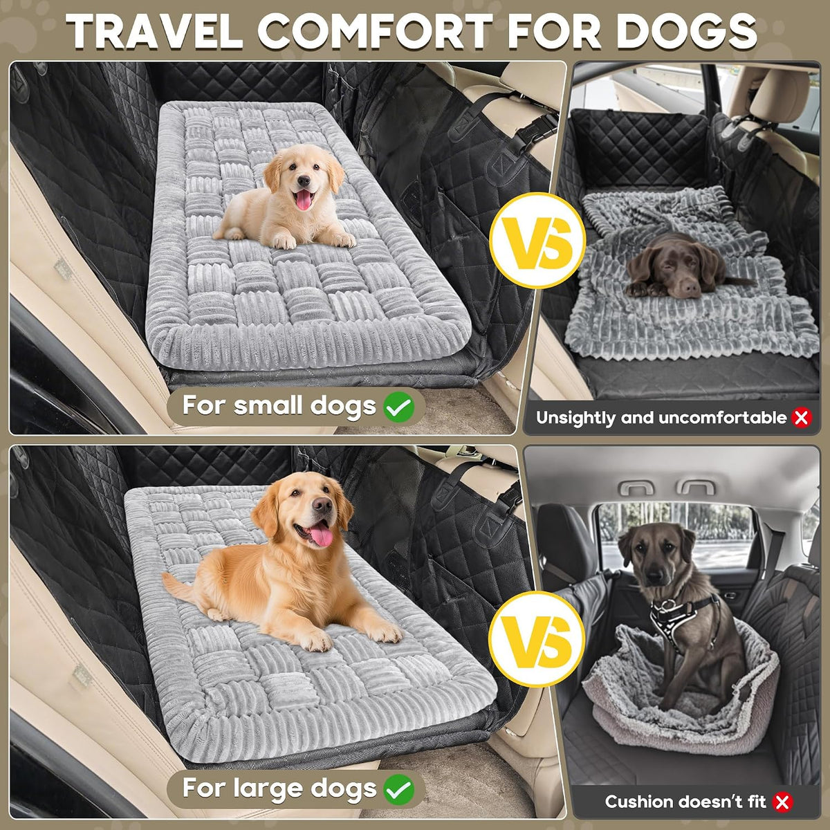 Dog Car Bed Mat Non-Slip Backseat Extender Dog Bed 50" x24.6" – Essentials for Dogs - Light Gray / For Cars/ SUV/ Small Truck (50"×24.6") - image 3