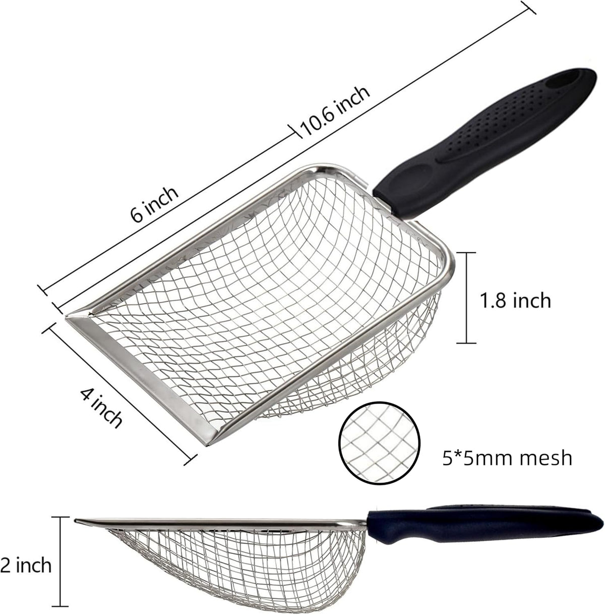 Cat Litter Scoop Stainless Steel Mesh Scooper Long Handle Deep Shovel - Hole:5mm/Regular Cat Litter Scoop - image 2