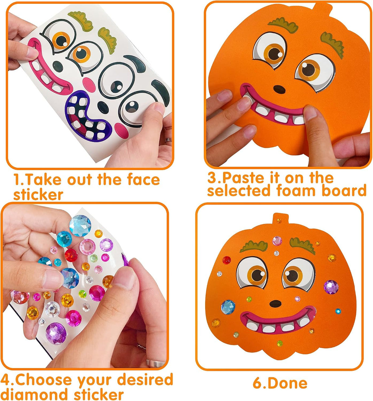 Halloween foam craft kit with pumpkin, cat, witch and ghost boards and stickers - view 4