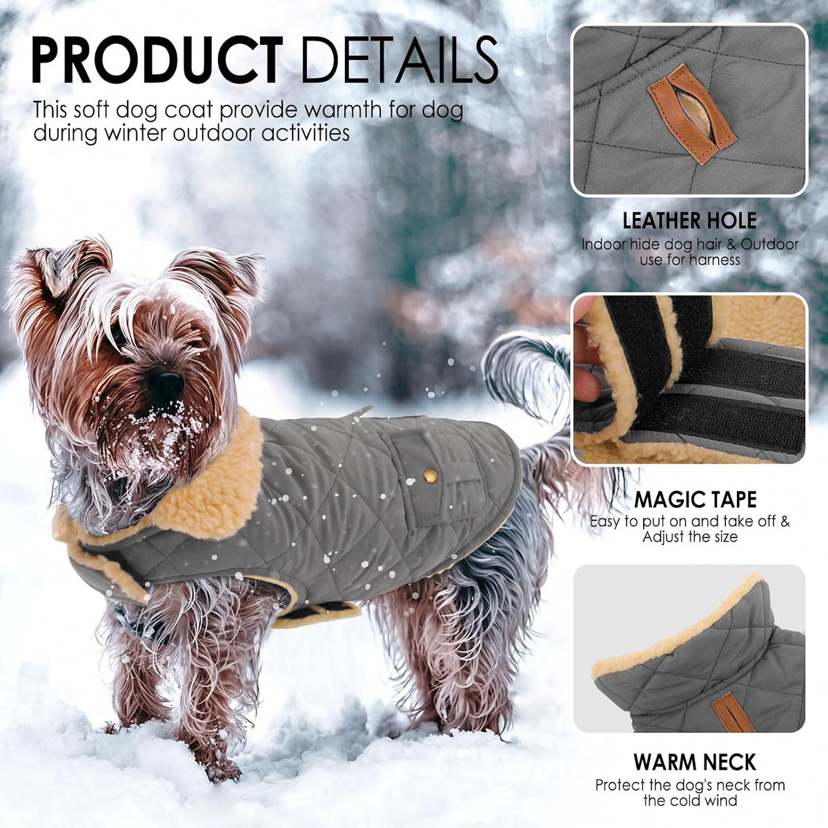 Dog Winter Coats for Small Dogs Puppies - Solid Grey / Small - image 2